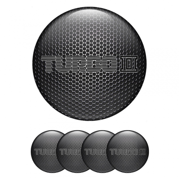 Mazda Turbo Emblems for Center Wheel Caps Steel Texture Black Logo