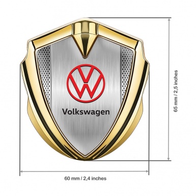 VW Metal Domed Emblem Gold Light Mesh Brushed Steel Red Logo