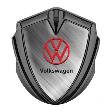 VW Badge Self Adhesive Graphite Brushed Steel Effect Red Logo Design