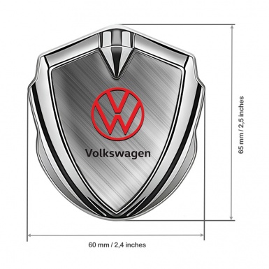 VW Badge Self Adhesive Silver Brushed Steel Effect Red Logo Design
