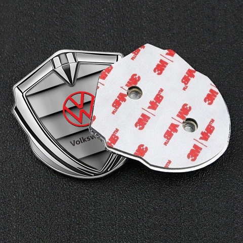 VW Emblem Badge Self Adhesive Silver Shutter Effect Red Logo Edition