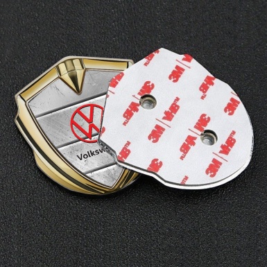 VW Emblem Fender Badge Gold Stone Surface Red Logo Edition
