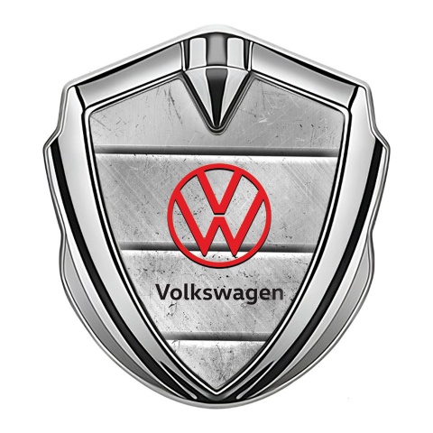 VW Emblem Fender Badge Silver Stone Surface Red Logo Edition