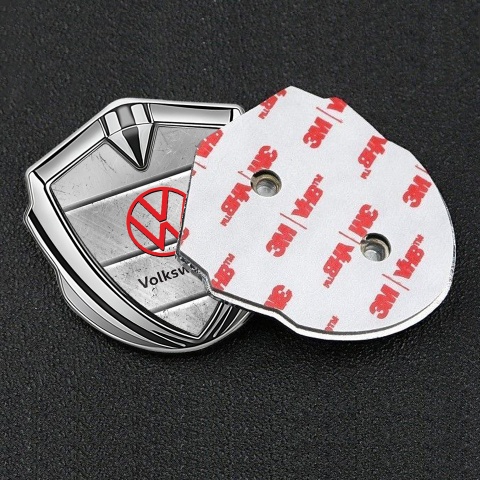 VW Emblem Fender Badge Silver Stone Surface Red Logo Edition