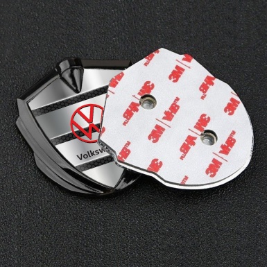 VW Metal Emblem Self Adhesive Graphite Honeycomb Base Red Logo