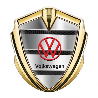 VW Metal Emblem Self Adhesive Gold Honeycomb Base Red Logo