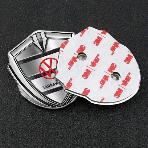 VW Metal Emblem Self Adhesive Silver Honeycomb Base Red Logo