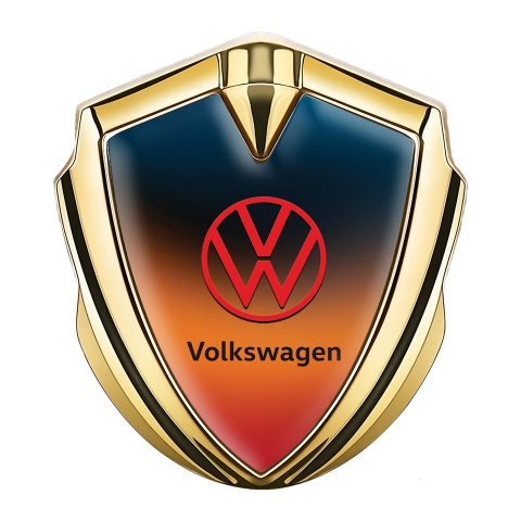 VW Fender Emblem Badge Gold Color Gradient Base Crimson Logo