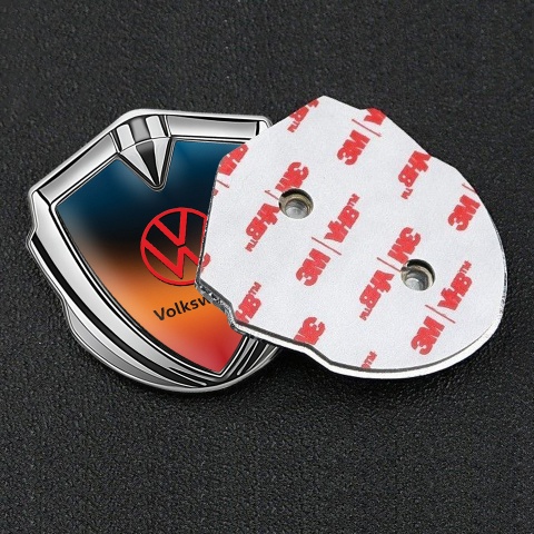 VW Fender Emblem Badge Silver Color Gradient Base Crimson Logo