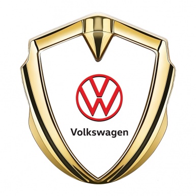 VW Emblem Trunk Badge Gold White Background Crimson Logo