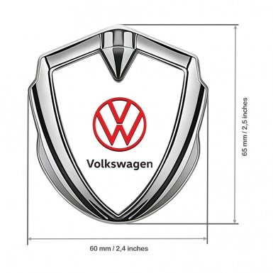 VW Emblem Trunk Badge Silver White Background Crimson Logo