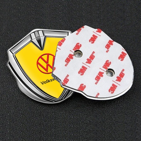 VW Emblem Self Adhesive Silver Yellow Background Crimson Design