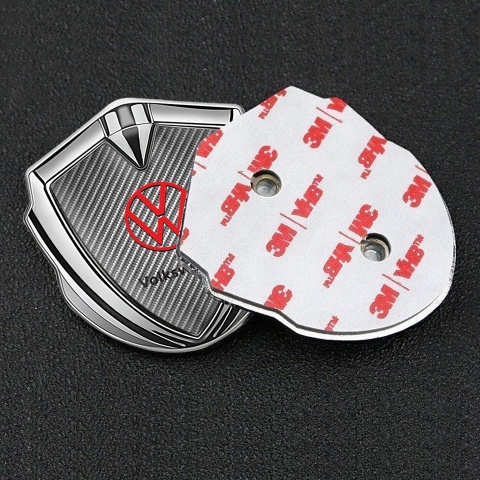 VW Metal Emblem Badge Silver Light Carbon Red Logo Concept