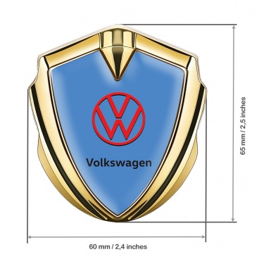 VW Domed Emblem Gold Glacial Blue Base Red Logo Design