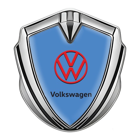 VW Domed Emblem Silver Glacial Blue Base Red Logo Design