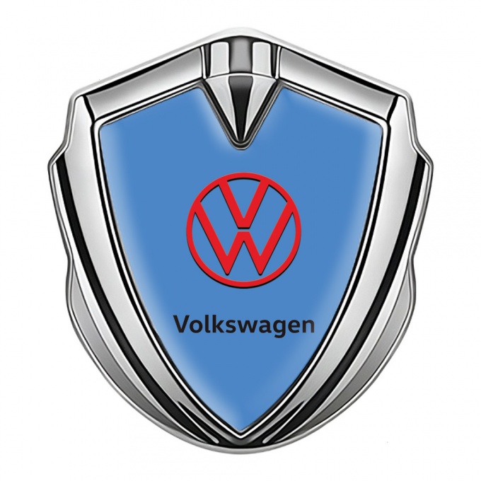 VW Domed Emblem Silver Glacial Blue Base Red Logo Design