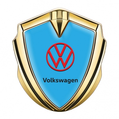 VW Emblem Car Badge Gold Sky Blue Base Crimson Logo Design