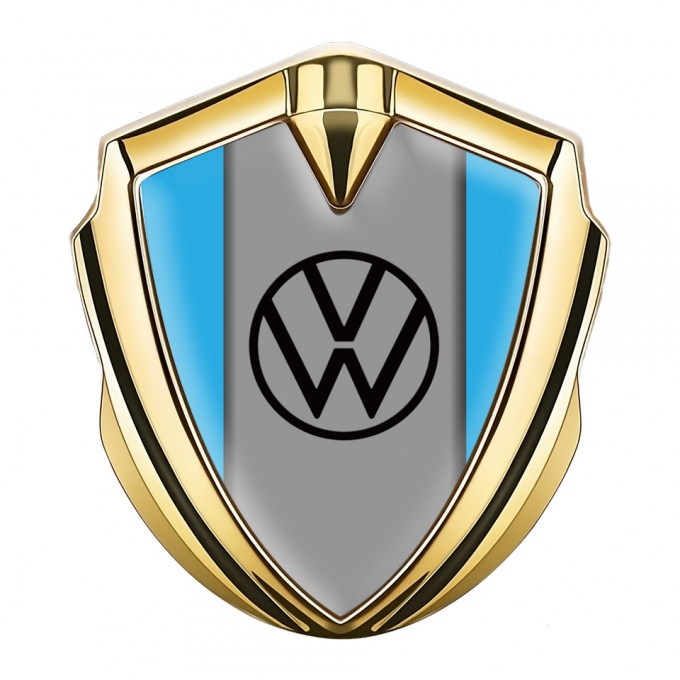 VW Bodyside Emblem Self Adhesive Gold Blue Grey Base Black Logo
