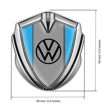 VW Bodyside Emblem Self Adhesive Silver Blue Grey Base Black Logo