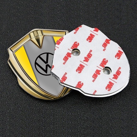 VW Metal Emblem Badge Gold Yellow Frame Grey Palette Edition