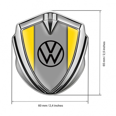 VW Metal Emblem Badge Silver Yellow Frame Grey Palette Edition
