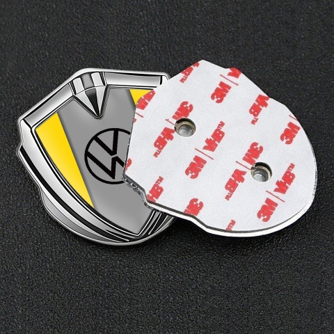 VW Metal Emblem Badge Silver Yellow Frame Grey Palette Edition