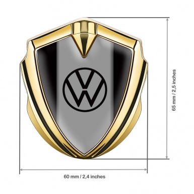VW Emblem Metal Badge Gold Black Frame Grey Hub Black Logo
