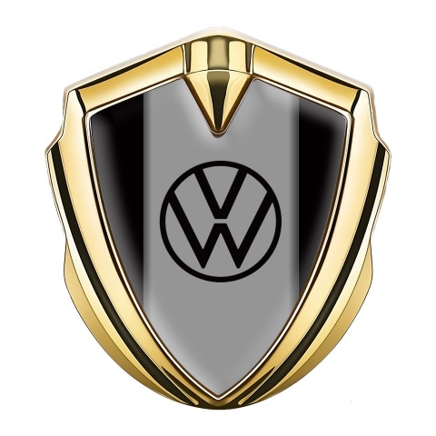 VW Emblem Metal Badge Gold Black Frame Grey Hub Black Logo