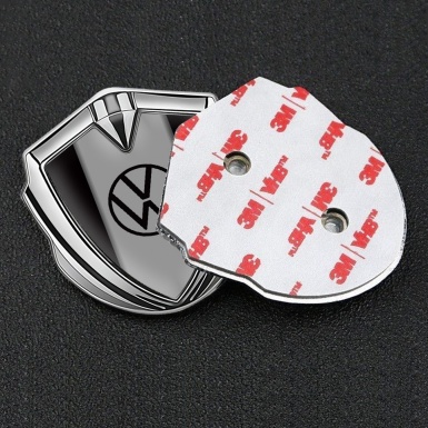 VW Emblem Metal Badge Silver Black Frame Grey Hub Black Logo