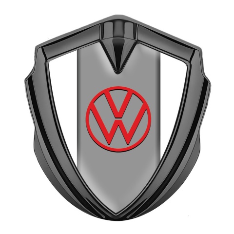 VW Emblem Car Badge Graphite White Frame Grey Hub Red Design