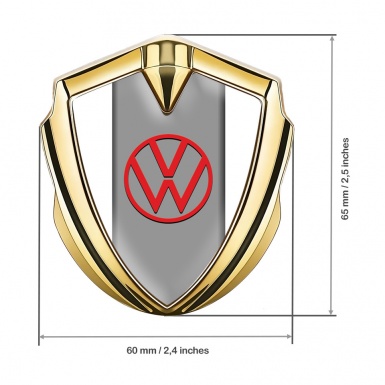 VW Emblem Car Badge Gold White Frame Grey Hub Red Design