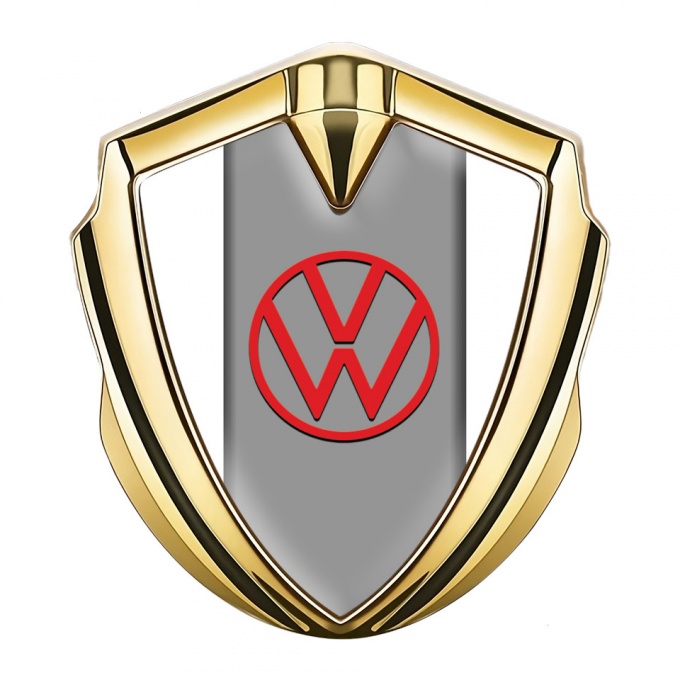 VW Emblem Car Badge Gold White Frame Grey Hub Red Design