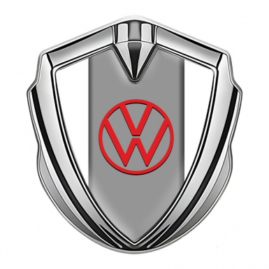 VW Emblem Car Badge Silver White Frame Grey Hub Red Design