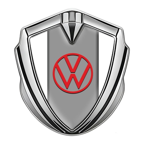 VW Emblem Car Badge Silver White Frame Grey Hub Red Design