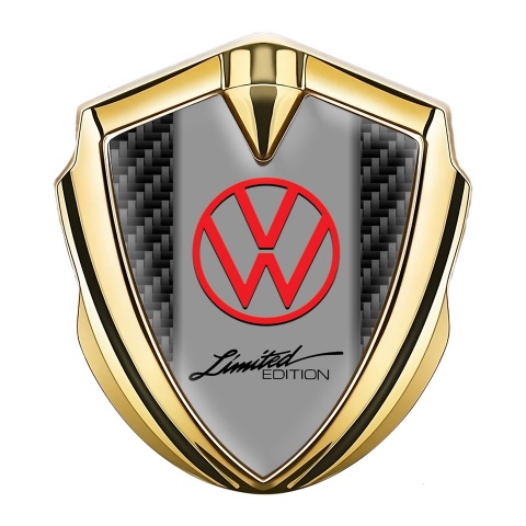 VW Metal Domed Emblem Gold Black Carbon Frame Limited Edition
