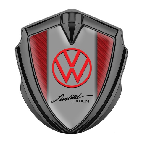 VW Badge Self Adhesive Graphite Red Carbon Frame Limited Edition