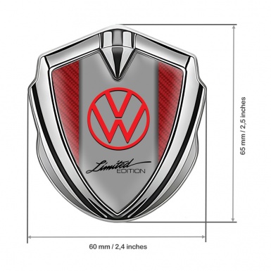VW Badge Self Adhesive Silver Red Carbon Frame Limited Edition
