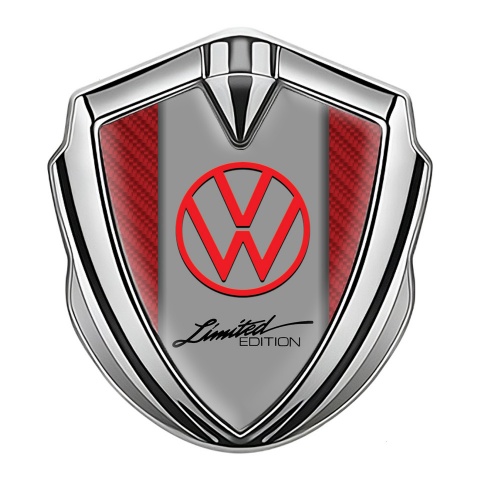 VW Badge Self Adhesive Silver Red Carbon Frame Limited Edition
