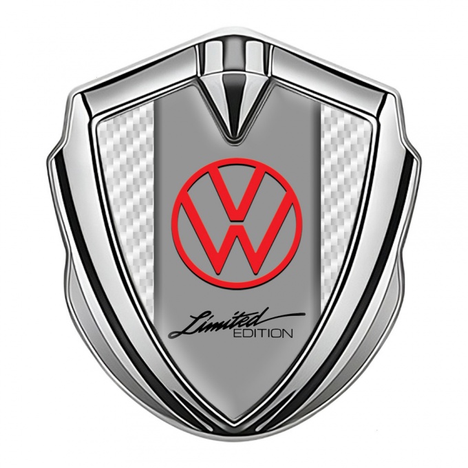 VW Emblem Badge Self Adhesive Silver White Carbon Limited Edition