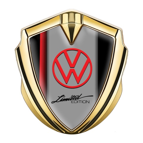 VW Metal Emblem Badge Gold Crimson Stripe Limited Edition Logo