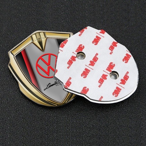 VW Metal Emblem Badge Gold Crimson Stripe Limited Edition Logo