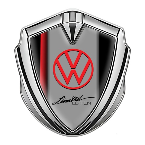 VW Metal Emblem Badge Silver Crimson Stripe Limited Edition Logo