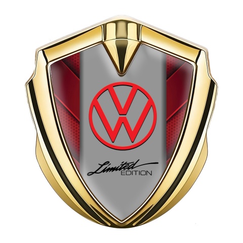 VW Metal Domed Emblem Gold Red Hex Limited Edition Design