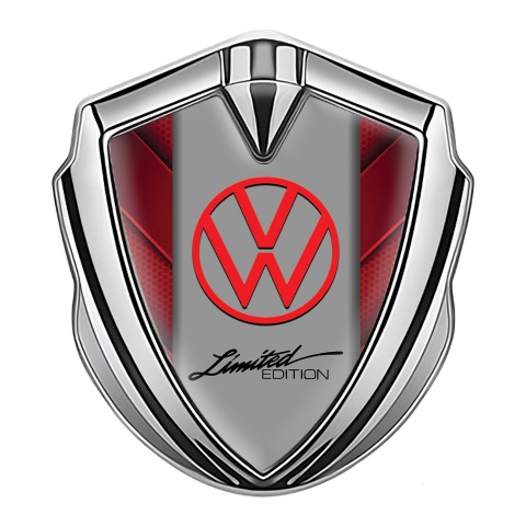 VW Metal Domed Emblem Silver Red Hex Limited Edition Design