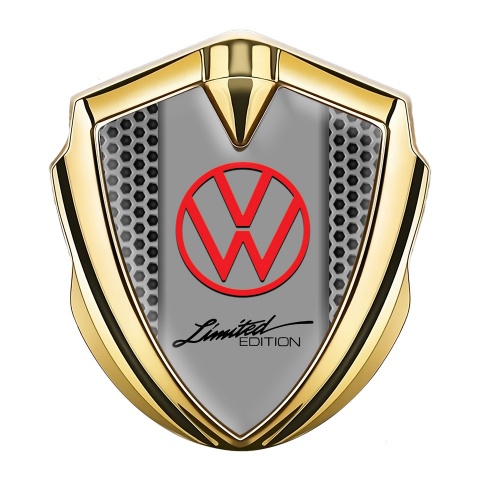 VW Metal Emblem Self Adhesive Gold Grey Hexagon Limited Edition