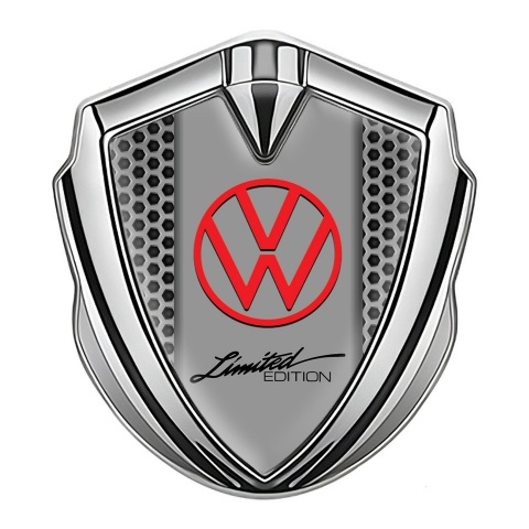 VW Metal Emblem Self Adhesive Silver Grey Hexagon Limited Edition