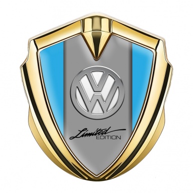 VW Emblem Self Adhesive Gold Blue Chrome Logo Limited Edition