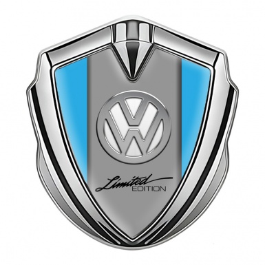 VW Emblem Self Adhesive Silver Blue Chrome Logo Limited Edition