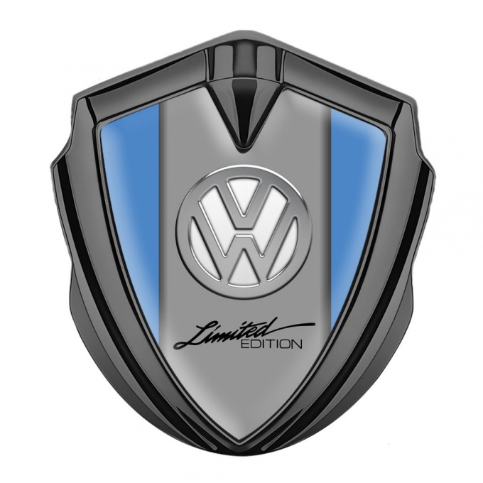 VW Metal Domed Emblem Graphite Blue Frame Chrome Limited Edition
