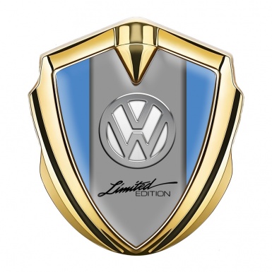 VW Metal Domed Emblem Gold Blue Frame Chrome Limited Edition